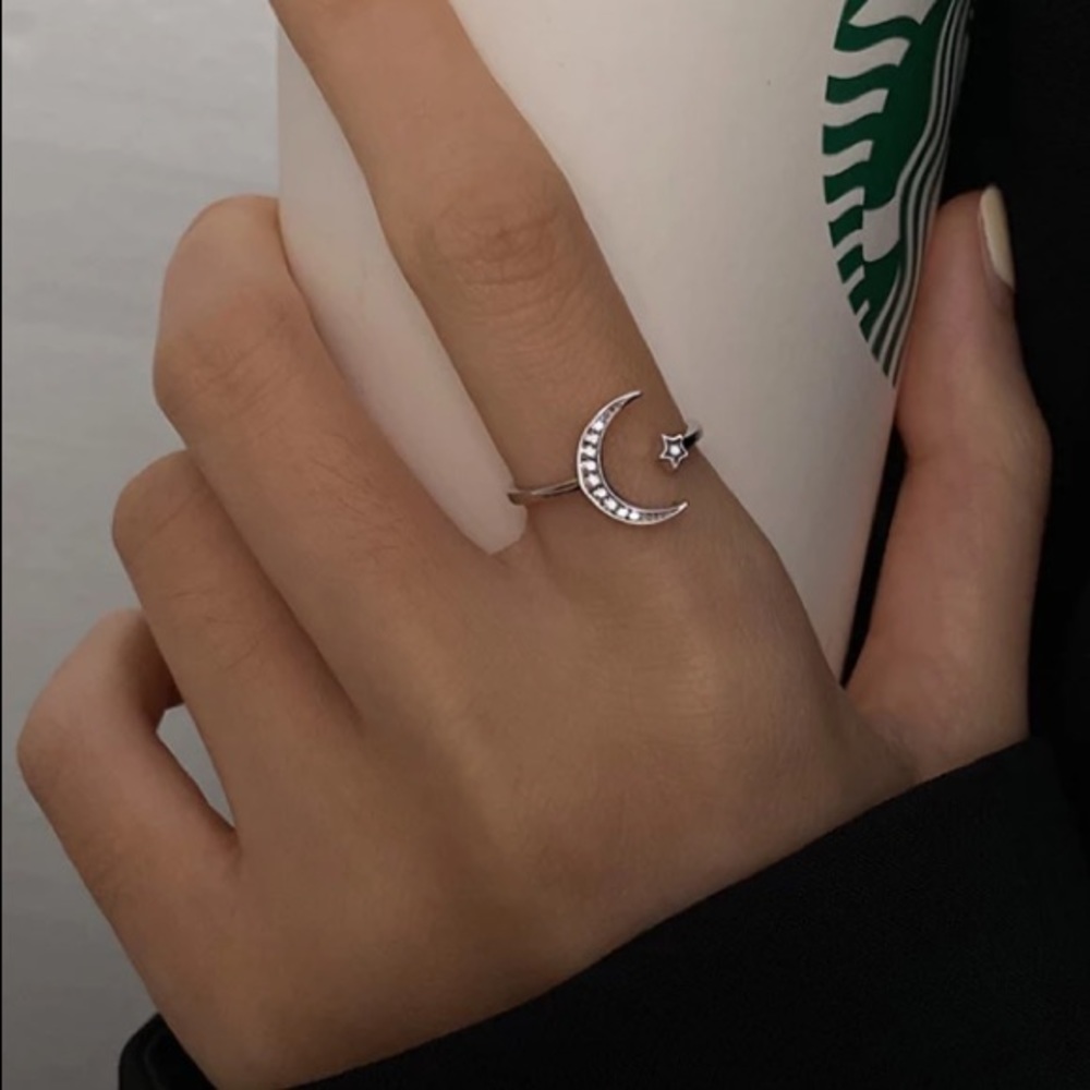 *Sterling Silver Diamond Moon Star Adjustable Ring - Picture 6 of 6